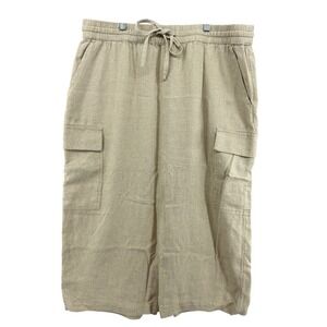 A New Day Womens Linen Blend Cargo Midi Skirt Beige Elastic Waist Large Seaside